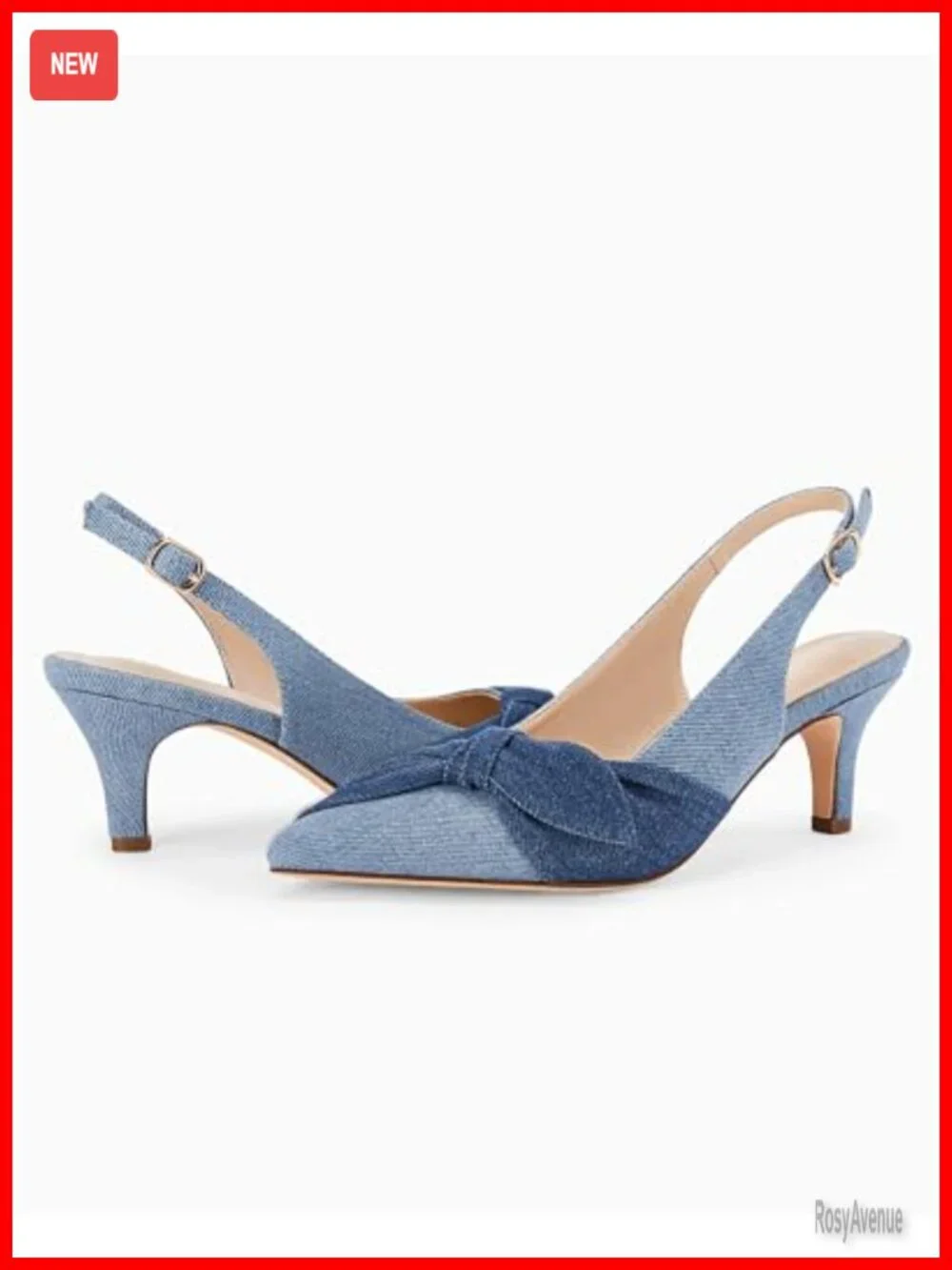 Women's Slingback Heels Kitten Heels Closed Pointed Toe Denim Dress Pumps